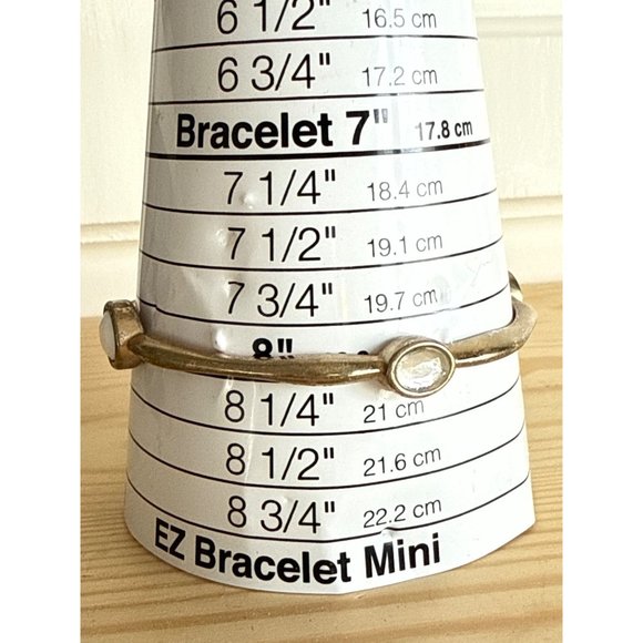 Gold Tone Metal Bangle Bracelet with White and Clear Spacers 8" - Picture 4 of 4